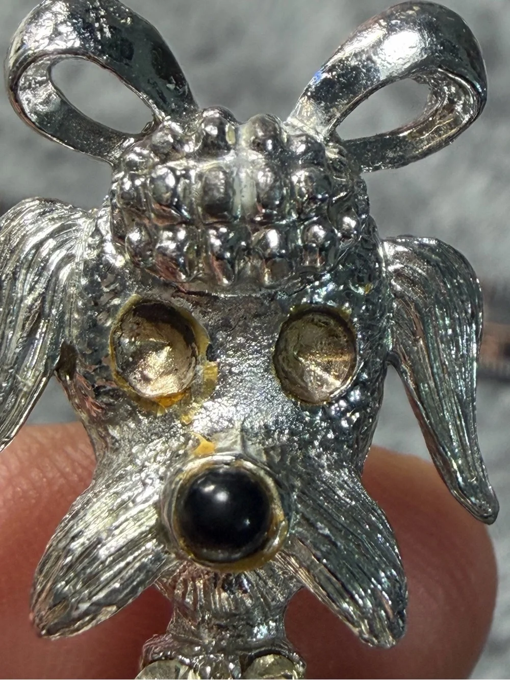 Silver Tone Rhinestone Poodle Dog Brooch Pin - Silver